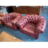 Pair of Red Leather Chesterfield Armchairs