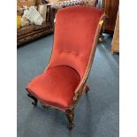 Victorian Nursing Chair with Red Upholstery