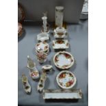 Fifteen Pieces of Royal Albert Country Roses; Dishes, Candlesticks, etc.