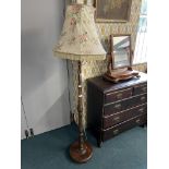 Edwardian Turned Oak Standard Lamp with Floral Shade