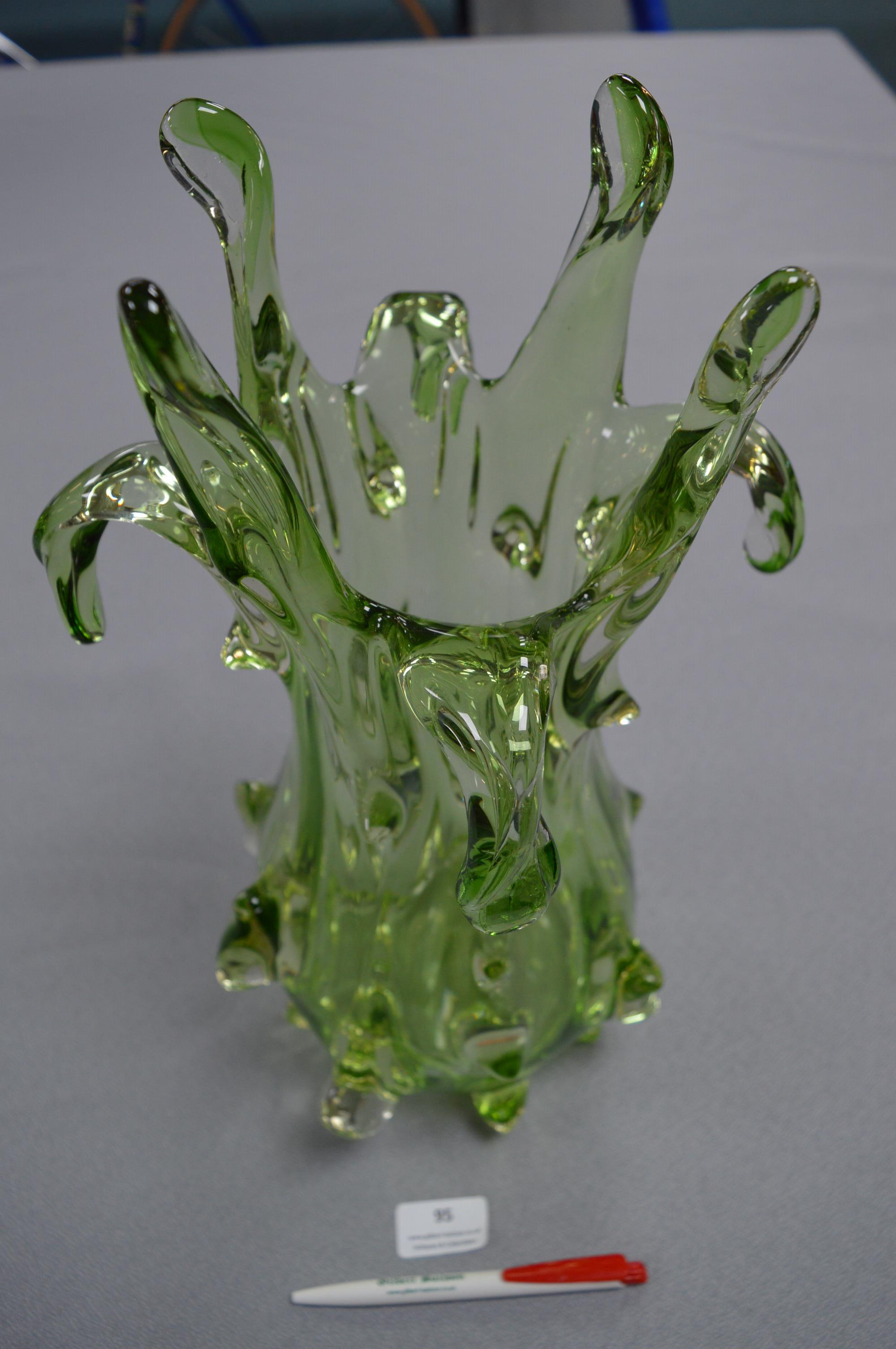 Retro Green Glass Vase - Image 3 of 6