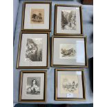 Six Small Framed Grand Tour Pen & Ink Sketches