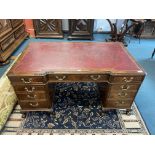1930's Oak & Mahogany Desk with Tooled Red Leather Insert Top