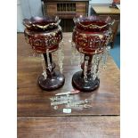 Pair of Victorian Cranberry Glass Lustres