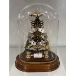 Comitti of London Skeleton Clock with Glass Dome and Mahogany Base