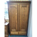 Edwardian Mahogany Double Wardrobe with Carved Floral Decoration