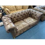Small Two Seat Brown Leather Chesterfield Sofa