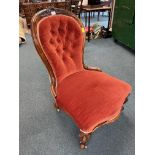 Victorian Nursing Chair with Red Upholstery