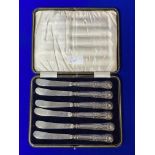 Cased Set of Six Silver Handled Butter Knives