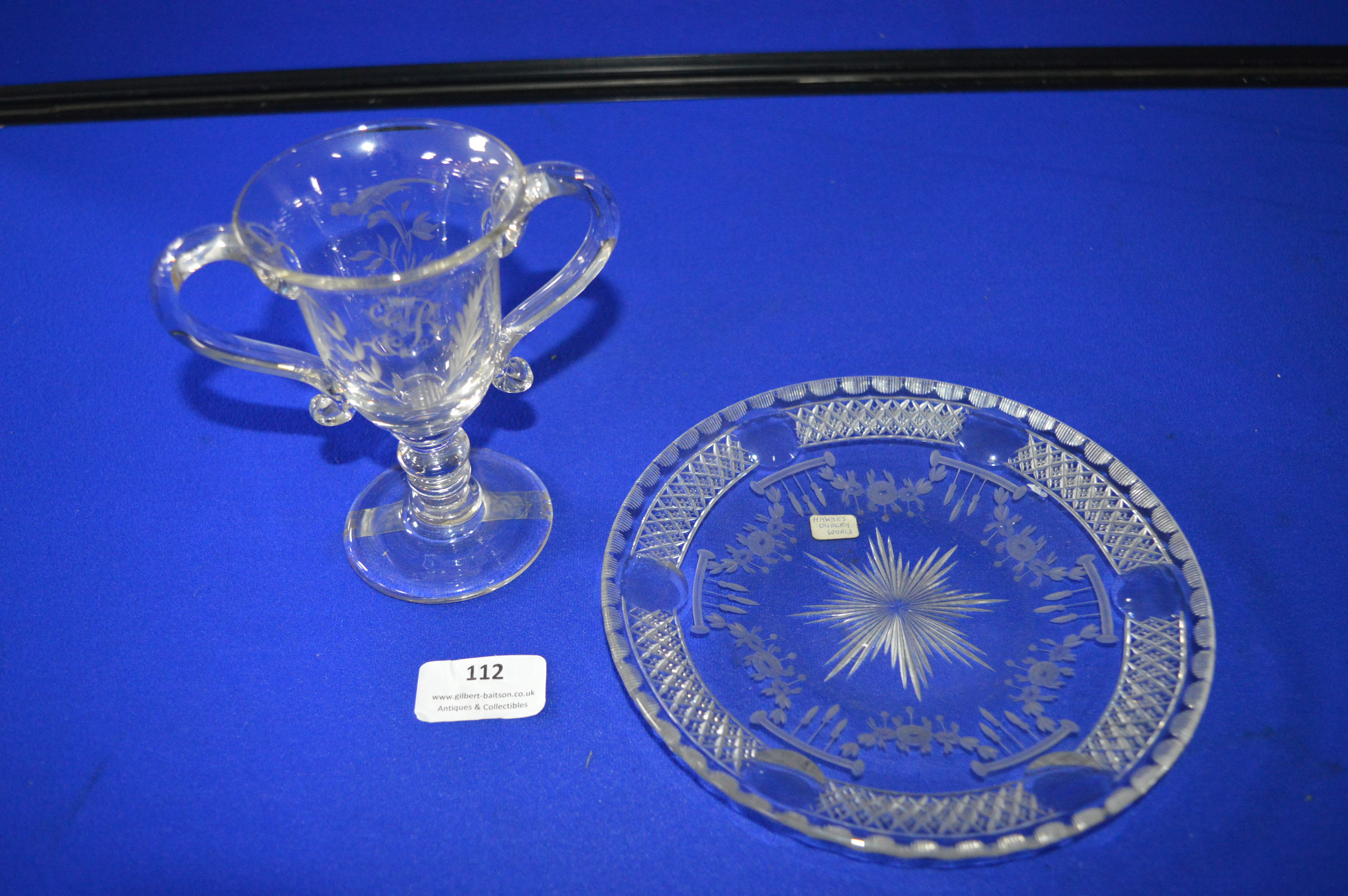 Hawkes Dudley Works Glass Plate plus Etched Glass Goblet