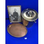 Framed Military Photograph, Copper Tray, and a Coal Bucket