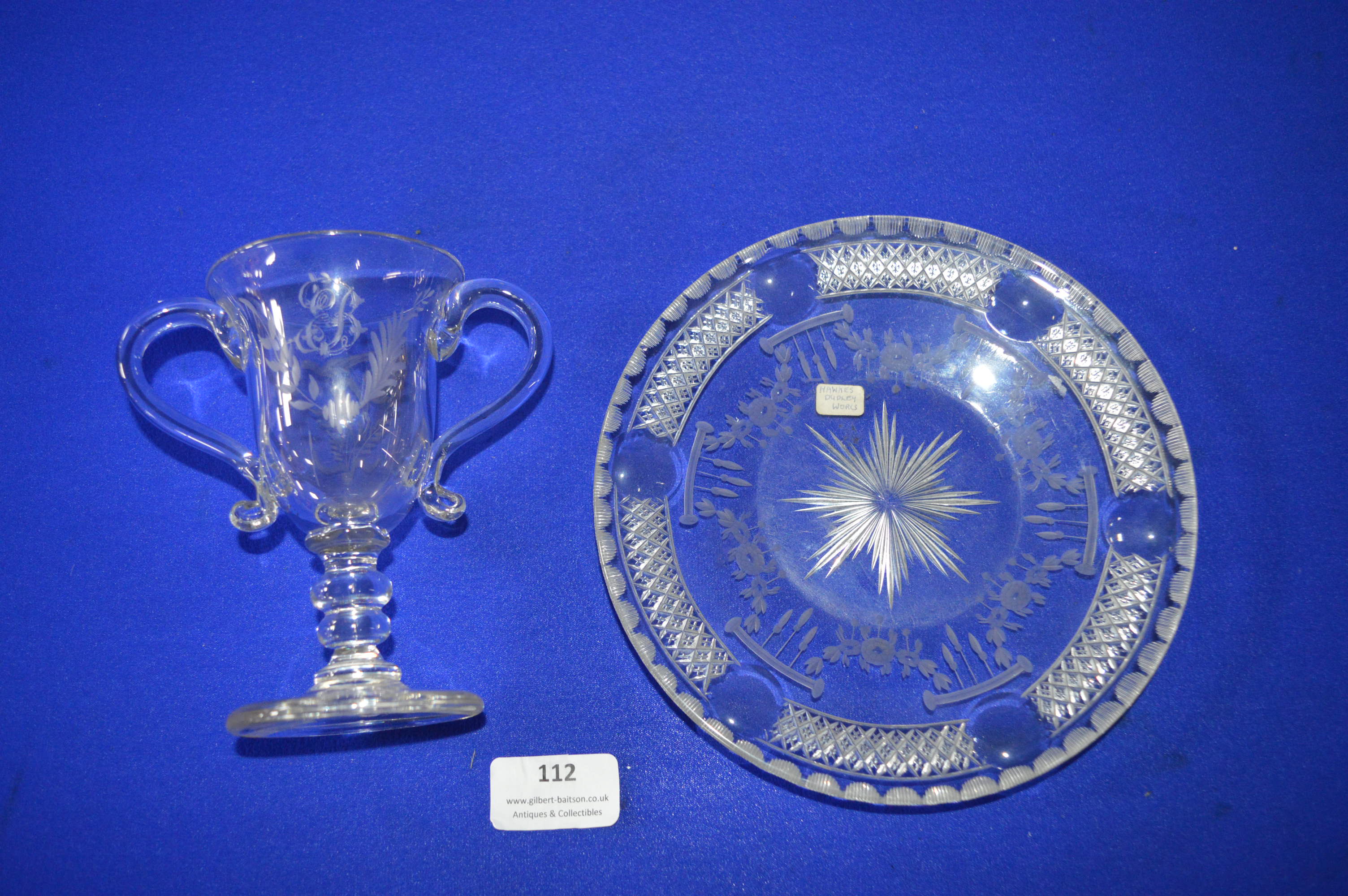 Hawkes Dudley Works Glass Plate plus Etched Glass Goblet - Image 2 of 2