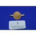 1878 Victoria Gold Sovereign Mounted on 9k Gold Brooch Pin