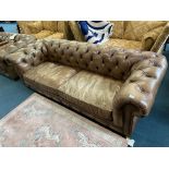 Large Two Seat Brown Leather Chesterfield Sofa