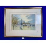 Thames Riverscape Watercolour by N. Bradley Carter