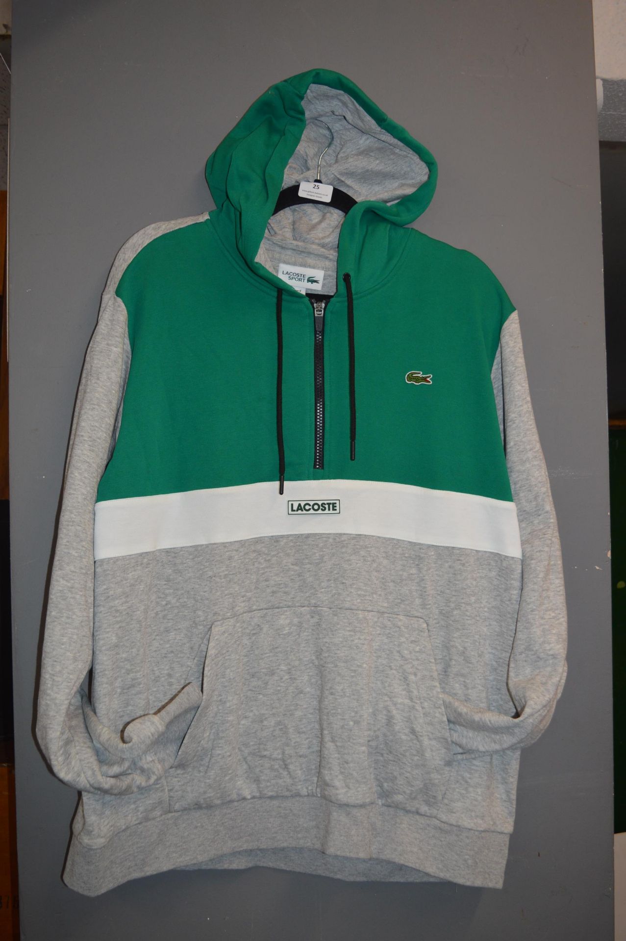 Lacoste Sport Green & Grey Half Zip Hoodie Size: X