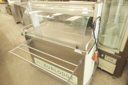 * mobile heated serve over unit. Front has fold out service bar and glass sneeze guard. Heated hot-