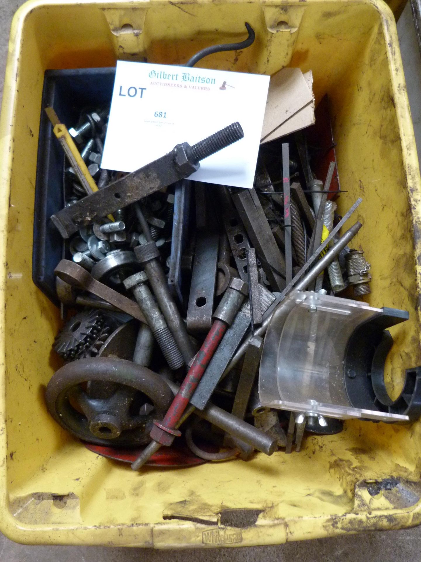 *Box of Various Machine Bolts, Tooling, Handles, a