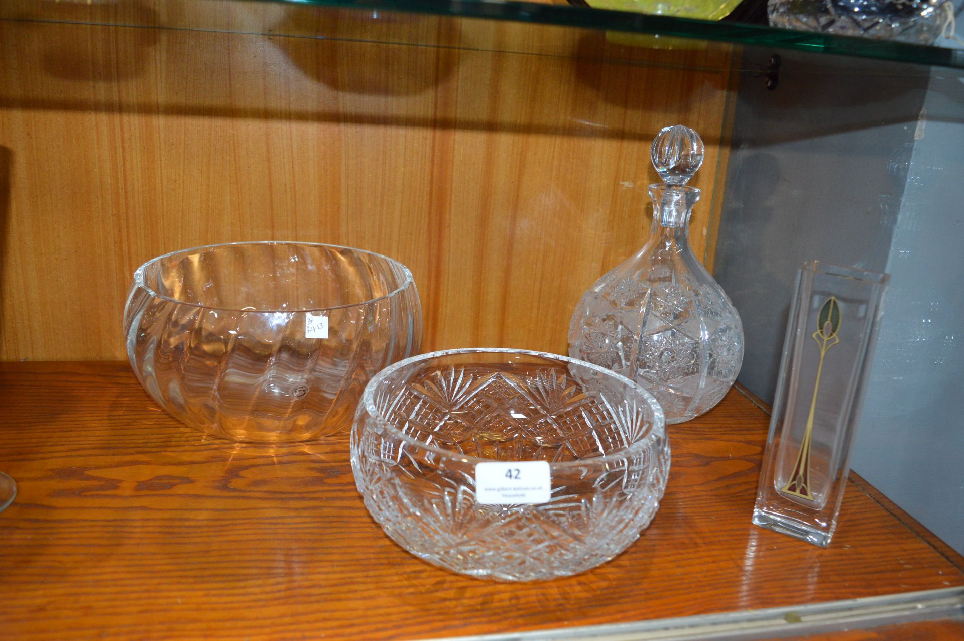 Dartington Crystal Glass Bowls, Crystal Decanter and a Mackintosh Vase