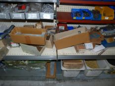 *Two Shelves of Various Gate Hinges, Ironmongery, Wall Plugs, Rivets, etc.