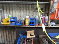 *Contents of Shelf to Include Various COSH Items; Oil, Grease, Coolant, Nozzles, Oil Cans, etc.