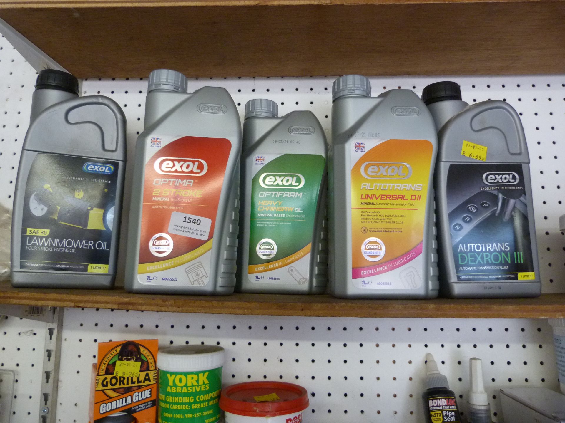 *Assortment of Six Oils to Include Lawnmower Oil, Two-Stroke Oil, Heavy Duty Chain Oil, Universal