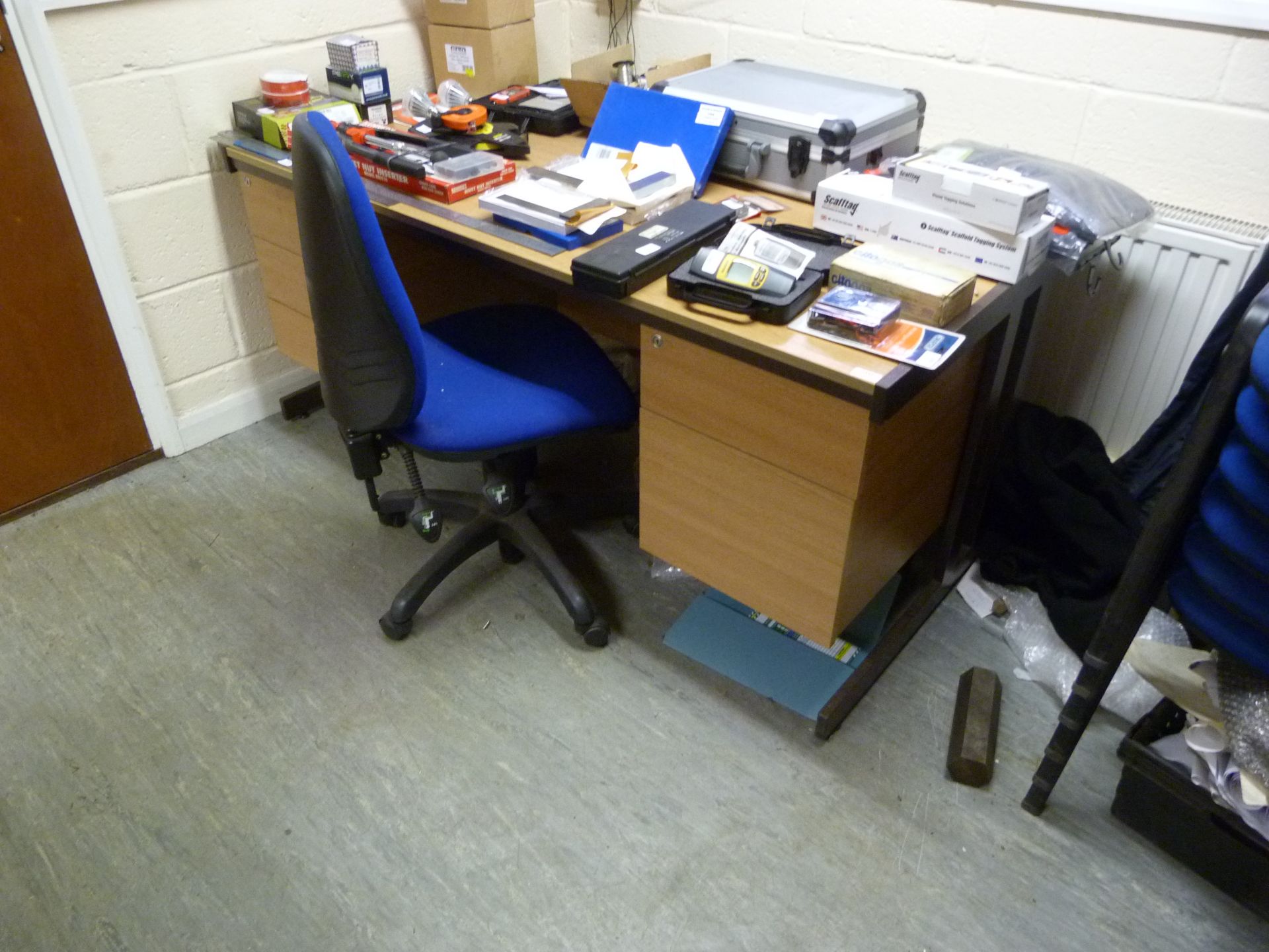 *Office with Two Drawer Pedestal and a Blue Gas-Lift Office Chair