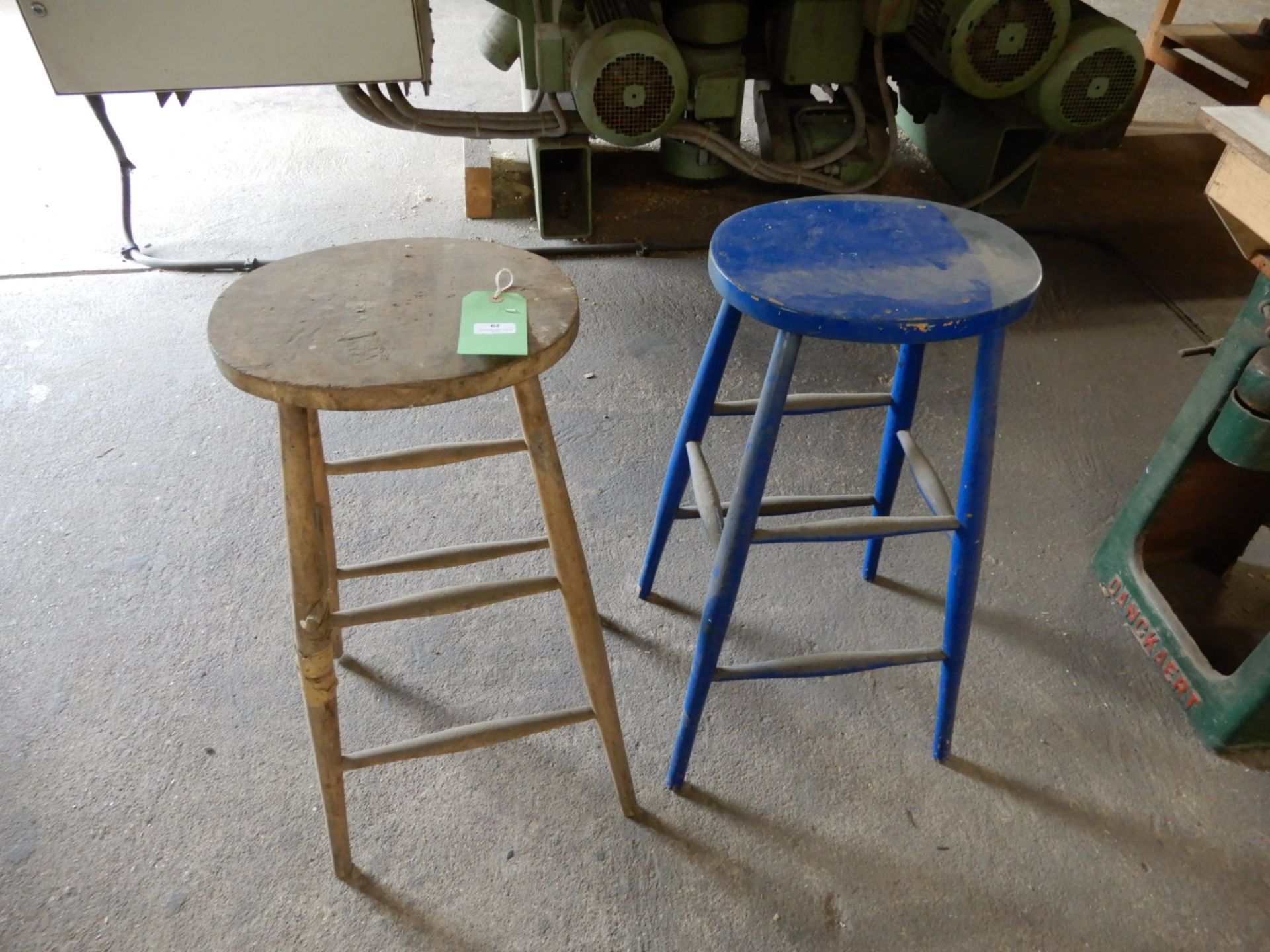 *Two Wooden Workshop Stools