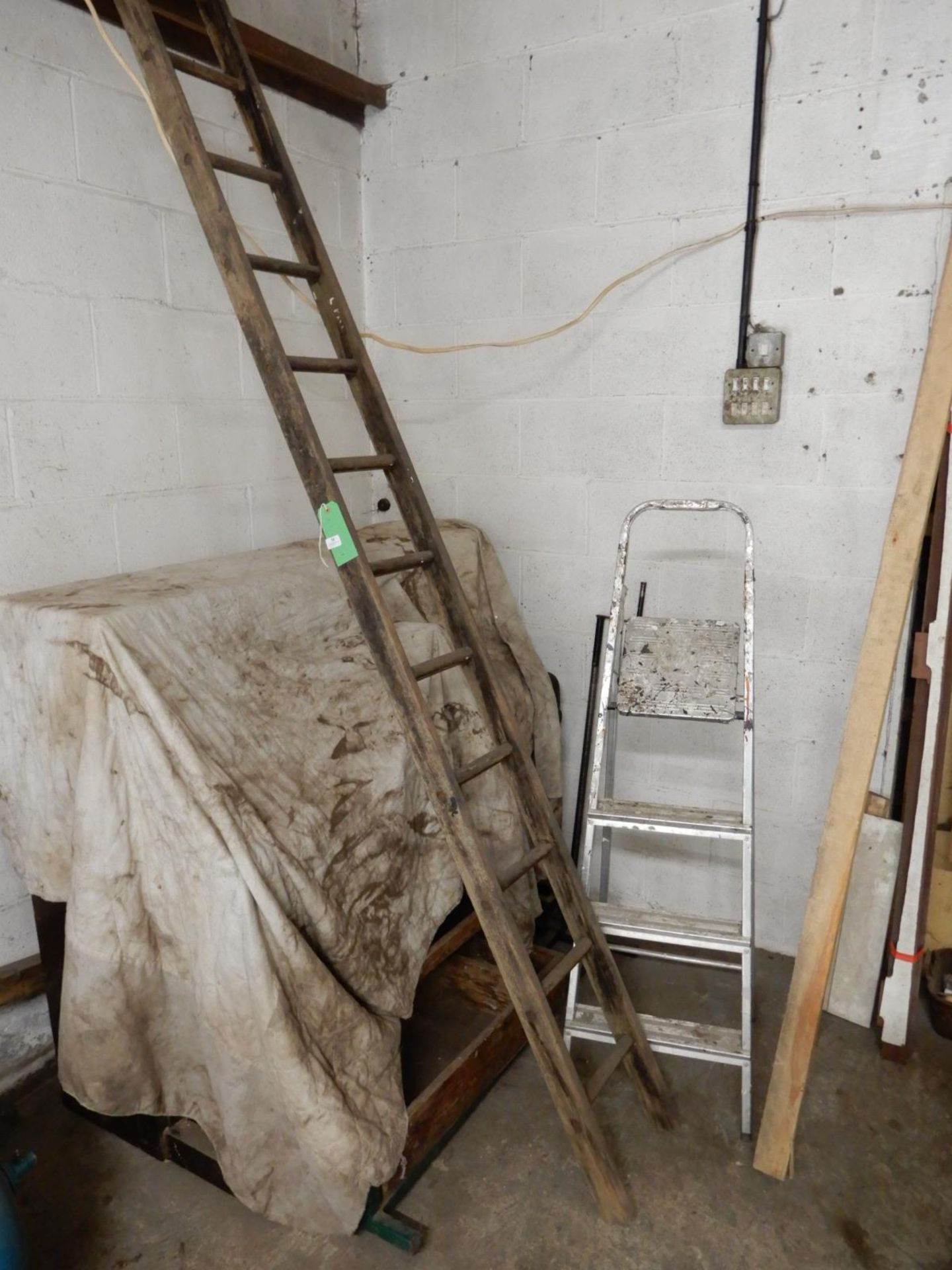 *Wooden Ladder, and Three Tread Aluminium Steps