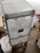 *Set of Plastic Storage Drawers and a Wood Stool