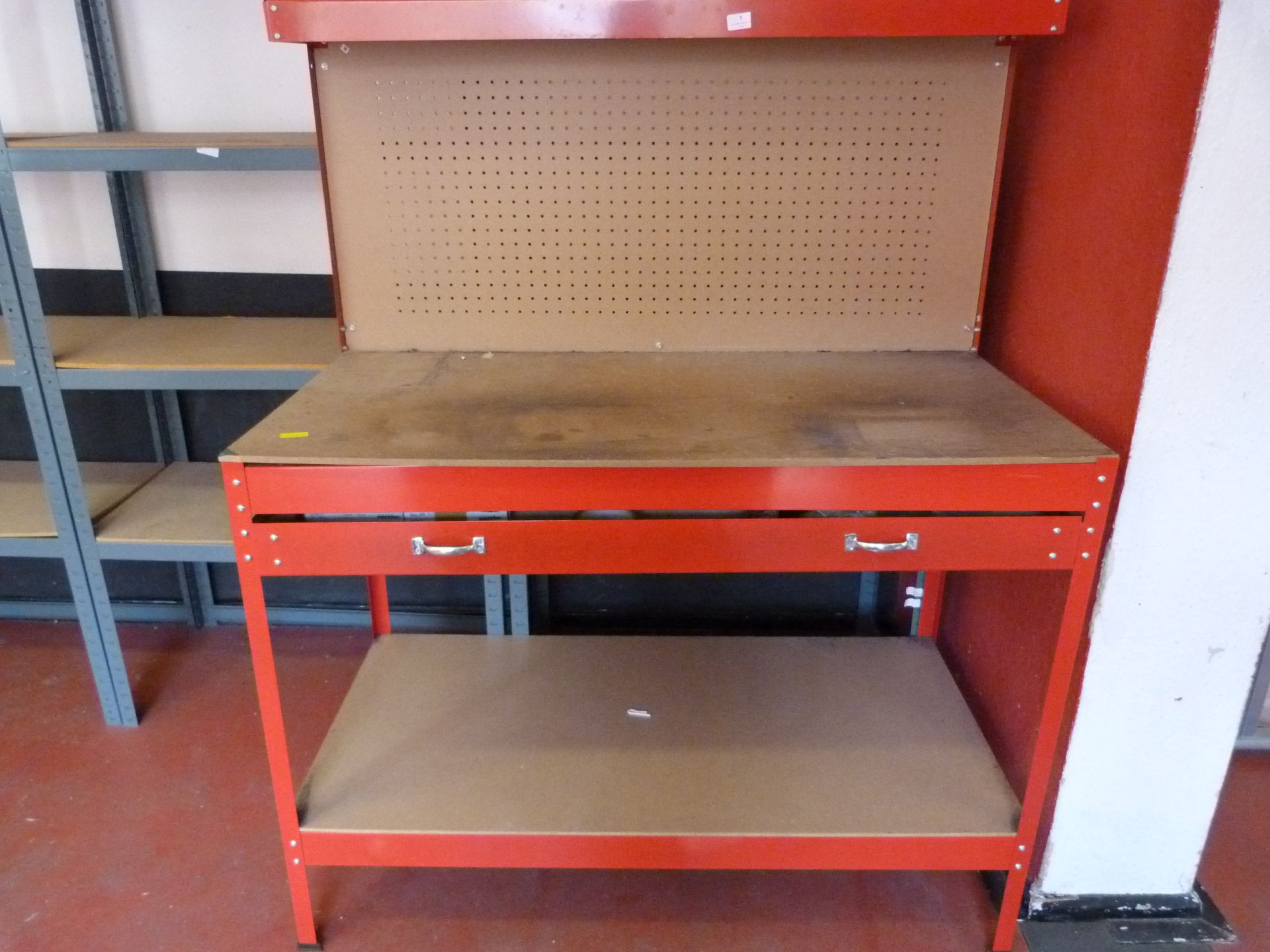 *Red Workbench with Drawer and Peg Tool Holder