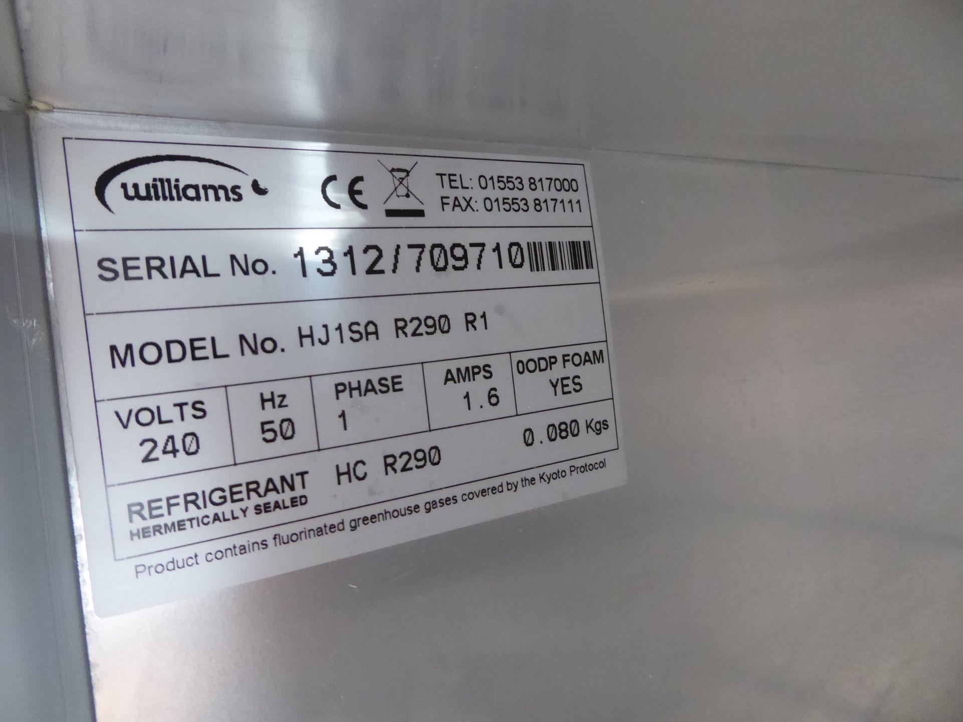 * Williams S/S upright chiller. HJ1SA. Subject to a regular maintenance contract. - Image 3 of 3