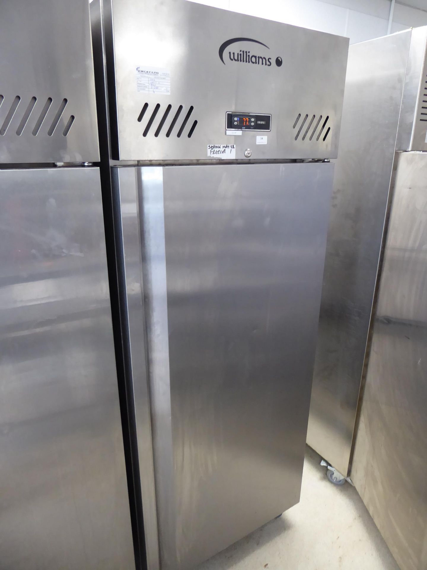 * Williams single door upright freezer LJ1SA - contains 600 x 400 S/S bakery rack