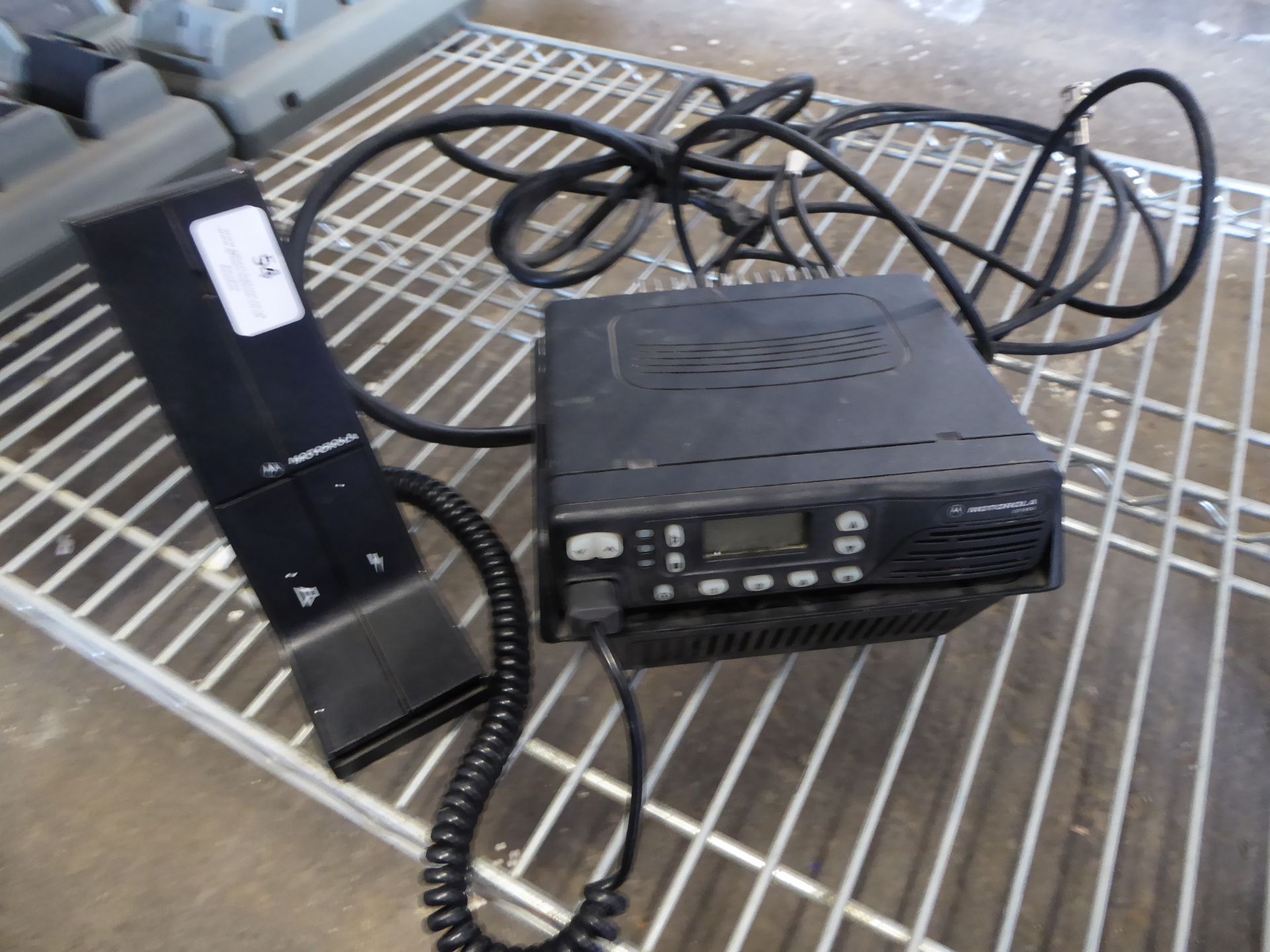 * Motorola GM350 two-way radio on stand