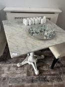 *Square Marble Topped Dining Table on Cast Iron Pe