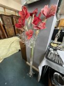 Tall Glass Vase and Artificial Flowers