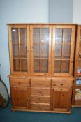 Solid Pine Glazed Two Part Cabinet with Six Drawer