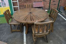 Rustic Wooden Cartwheel Table with Four Chairs