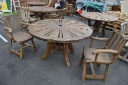 Rustic Wooden Cartwheel Table with Two Armchairs
