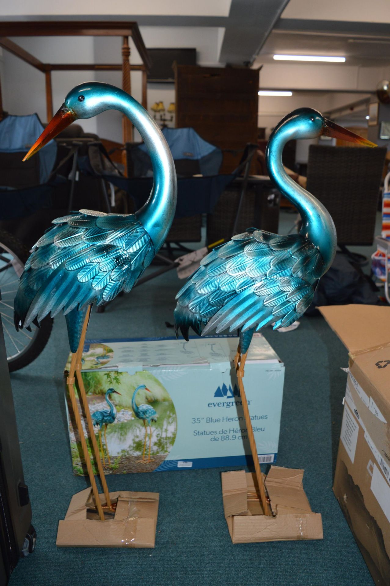 *Two 35" Blue Heron Garden Statues