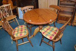 Small Circular Pine Dining Table with Four Matchin