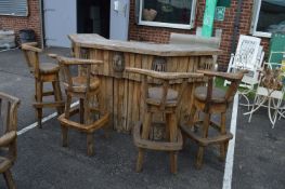 Rustic Hand-Built Wooden Cartwheel Bar with Five B