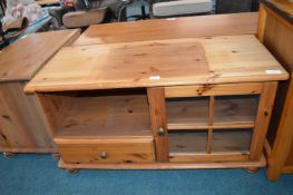 Solid Pine TV Stand with Glazed Cabinet and Drawer