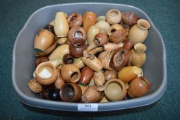 Bowl of ~100 Small Turned Wooden Pots