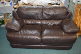 Brown Leather Two Seat Sofa