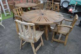 Rustic Wooden Cartwheel Table with Three Chairs