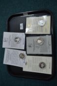 Five Westminster Silver Proof Coins with Certifica