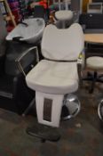 *White Leatherette Barber's Chair with Chrome Arms and Base
