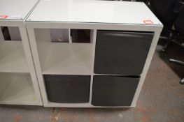 *White Glass Topped Storage Unit with Three Inserts