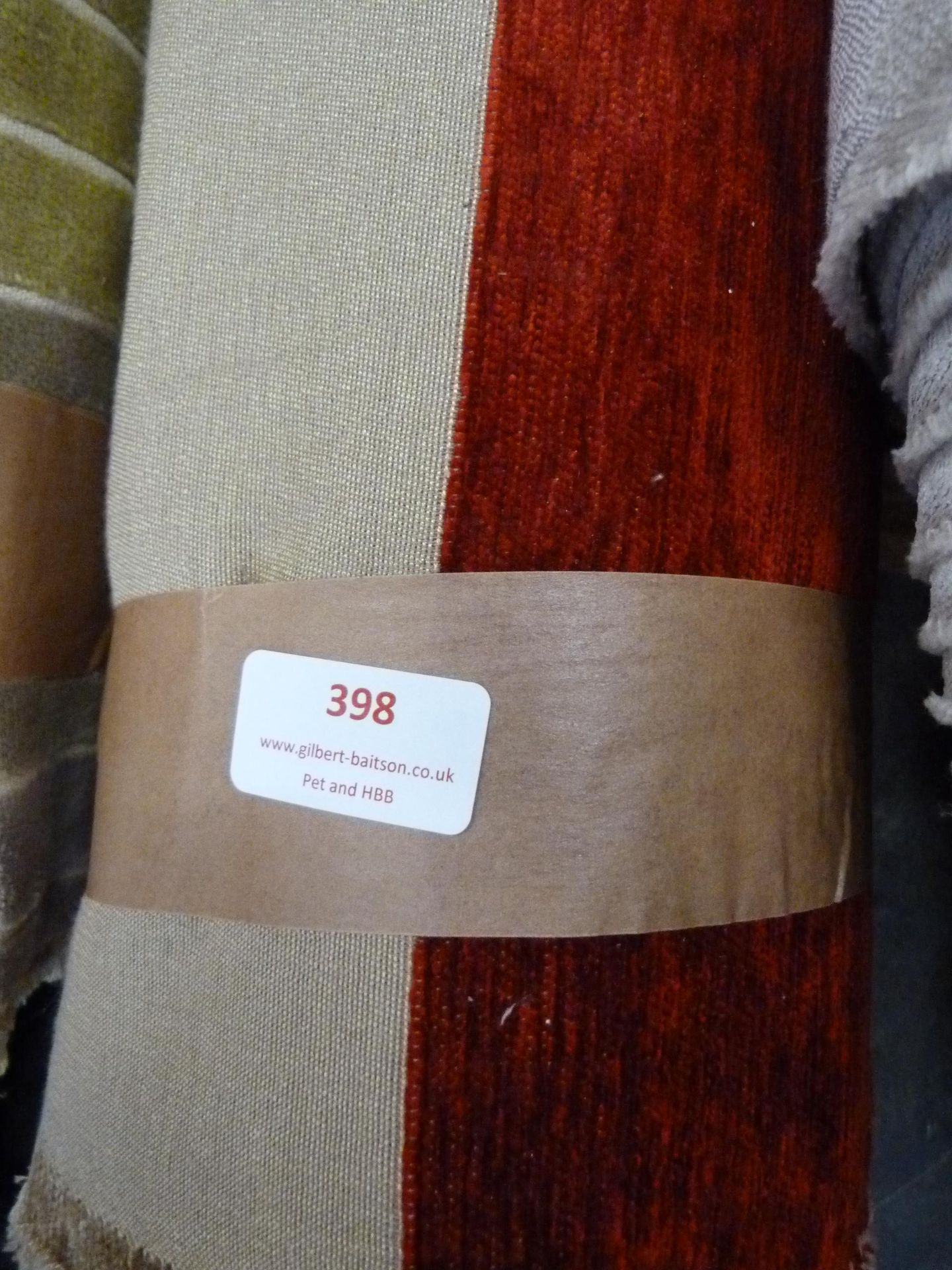 8m Roll of Red and Gold Stripe Chenille Upholstery Fabric